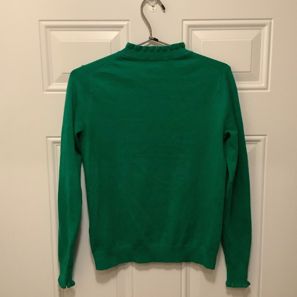 Boden|Cotton/Wool Blend Kelly Green Preppy Academia Ruffle Crewneck Sweater US 2 - Picture 8 of 8